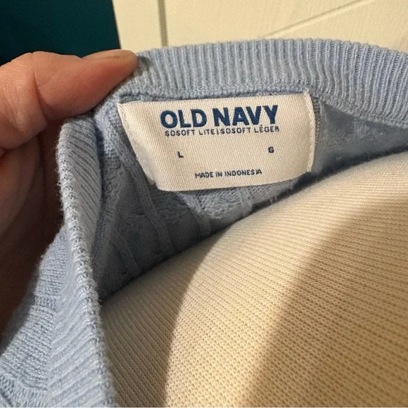Old Navy sosoft lite blue size L blue cable knit crew neck sweater preppy casual - Picture 5 of 6